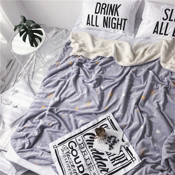 91家纺网 家纺一手货源 找家纺 2017新款爆款羊羔绒毯星晨