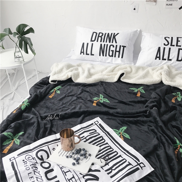 91家纺网 家纺一手货源 找家纺 2017新款爆款羊羔绒毯椰树