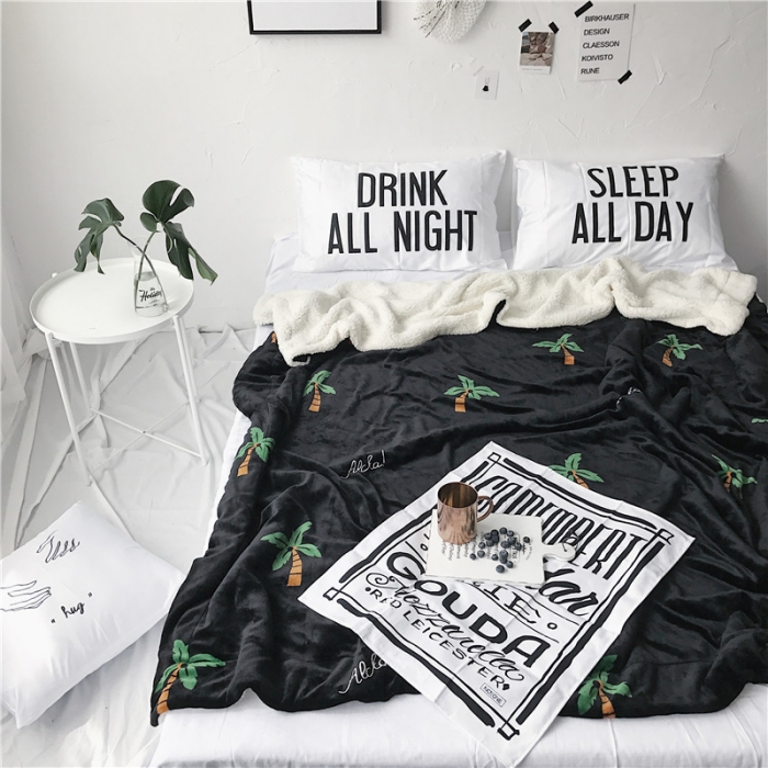 91家纺网 家纺一手货源 找家纺 2017新款爆款羊羔绒毯椰树