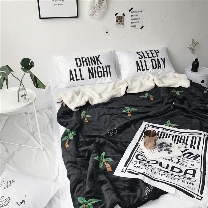 91家纺网 家纺一手货源 找家纺 2017新款爆款羊羔绒毯椰树