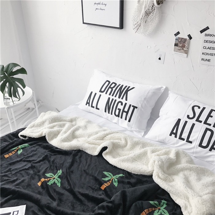 91家纺网 家纺一手货源 找家纺 2017新款爆款羊羔绒毯椰树