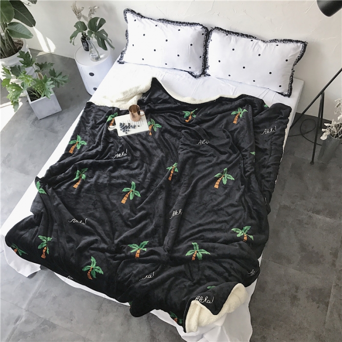 91家纺网 家纺一手货源 找家纺 2017新款爆款羊羔绒毯椰树