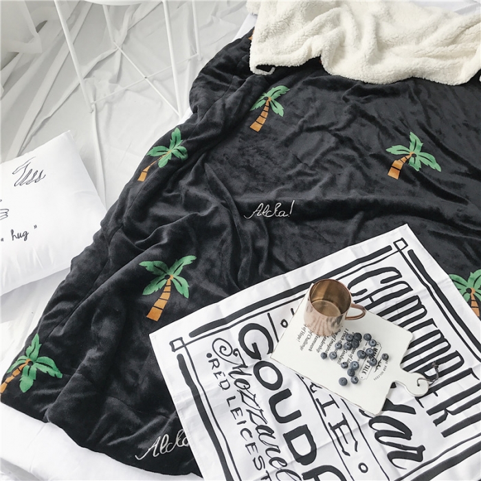 91家纺网 家纺一手货源 找家纺 2017新款爆款羊羔绒毯椰树