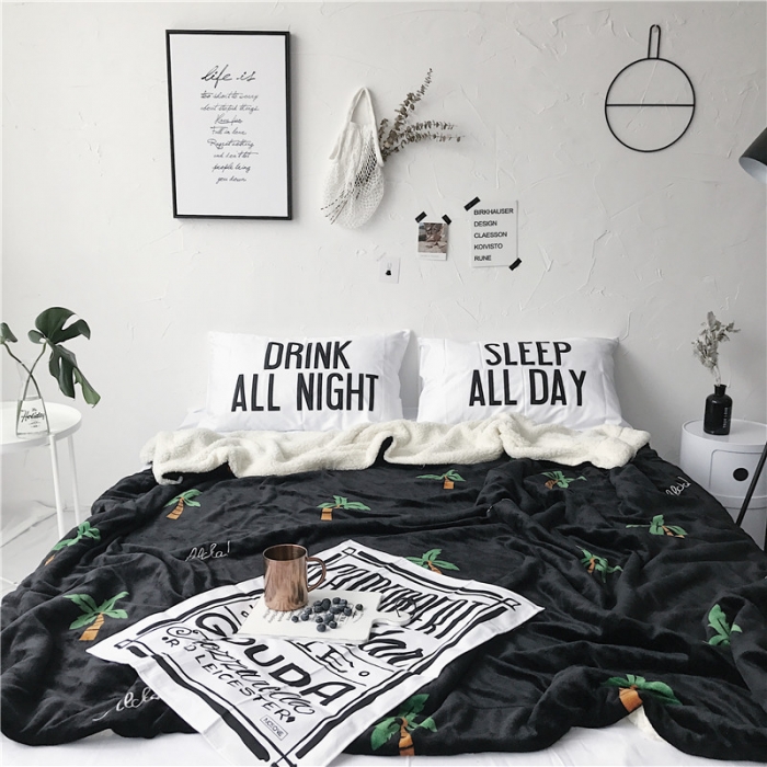 91家纺网 家纺一手货源 找家纺 2017新款爆款羊羔绒毯椰树