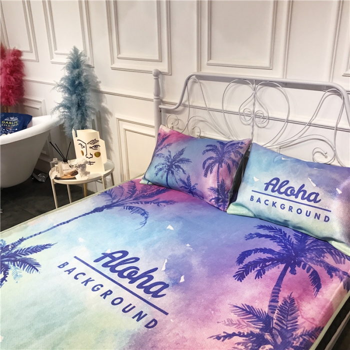 91家纺网 家纺一手货源 找家纺 昔可家纺 爆款冰丝席绿植花卉系列 椰树风情