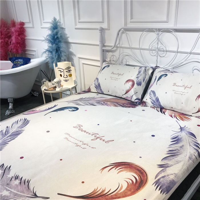 91家纺网 家纺一手货源 找家纺 昔可家纺 爆款冰丝席简约系列 彩色羽毛