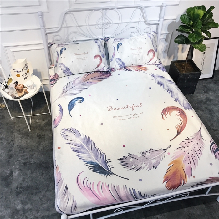 91家纺网 家纺一手货源 找家纺 昔可家纺 爆款冰丝席简约系列 彩色羽毛