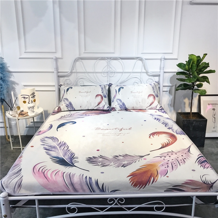 91家纺网 家纺一手货源 找家纺 昔可家纺 爆款冰丝席简约系列 彩色羽毛