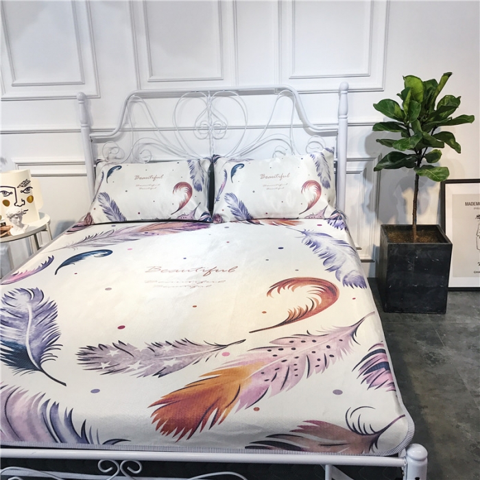 91家纺网 家纺一手货源 找家纺 昔可家纺 爆款冰丝席简约系列 彩色羽毛