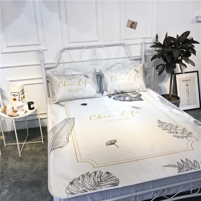 91家纺网 家纺一手货源 找家纺 昔可家纺 爆款冰丝席简约系列 灰色叶子