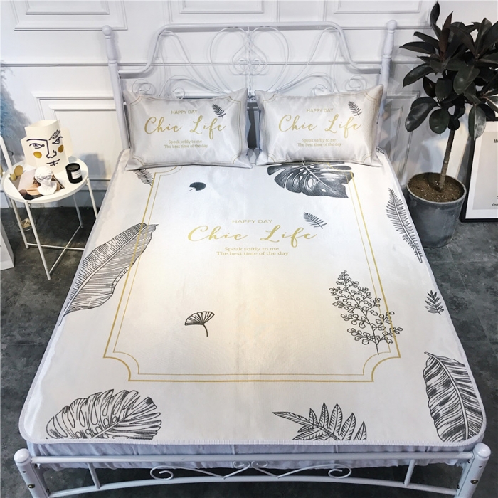 91家纺网 家纺一手货源 找家纺 昔可家纺 爆款冰丝席简约系列 灰色叶子