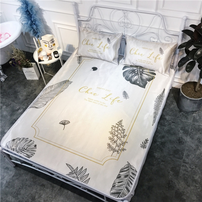 91家纺网 家纺一手货源 找家纺 昔可家纺 爆款冰丝席简约系列 灰色叶子