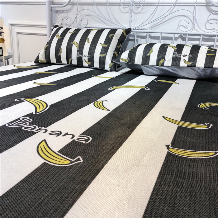 91家纺网 家纺一手货源 找家纺 昔可家纺 爆款冰丝席简约系列 条纹香蕉