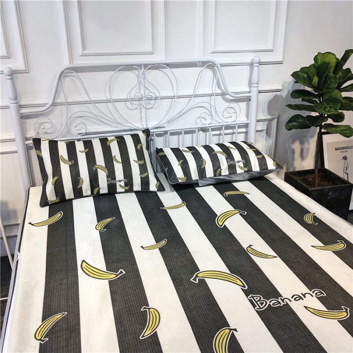 91家纺网 家纺一手货源 找家纺 昔可家纺 爆款冰丝席简约系列 条纹香蕉