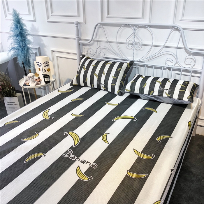 91家纺网 家纺一手货源 找家纺 昔可家纺 爆款冰丝席简约系列 条纹香蕉