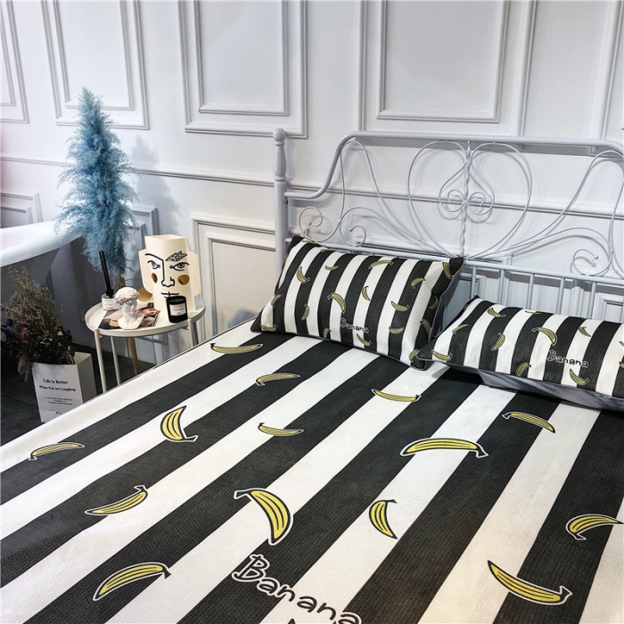 91家纺网 家纺一手货源 找家纺 昔可家纺 爆款冰丝席简约系列 条纹香蕉