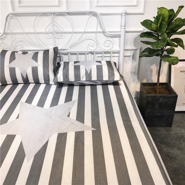 91家纺网 家纺一手货源 找家纺 昔可家纺 爆款冰丝席简约系列 条纹星星