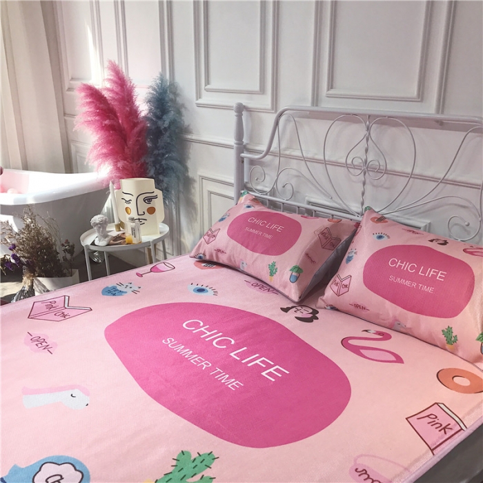 91家纺网 家纺一手货源 找家纺 昔可家纺 爆款冰丝席 粉红chic