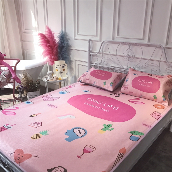 91家纺网 家纺一手货源 找家纺 昔可家纺 爆款冰丝席 粉红chic