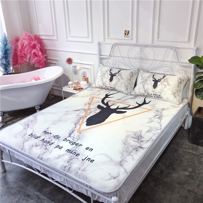 91家纺网 家纺一手货源 找家纺 昔可家纺 2018新款3D凉席 大理石鹿角