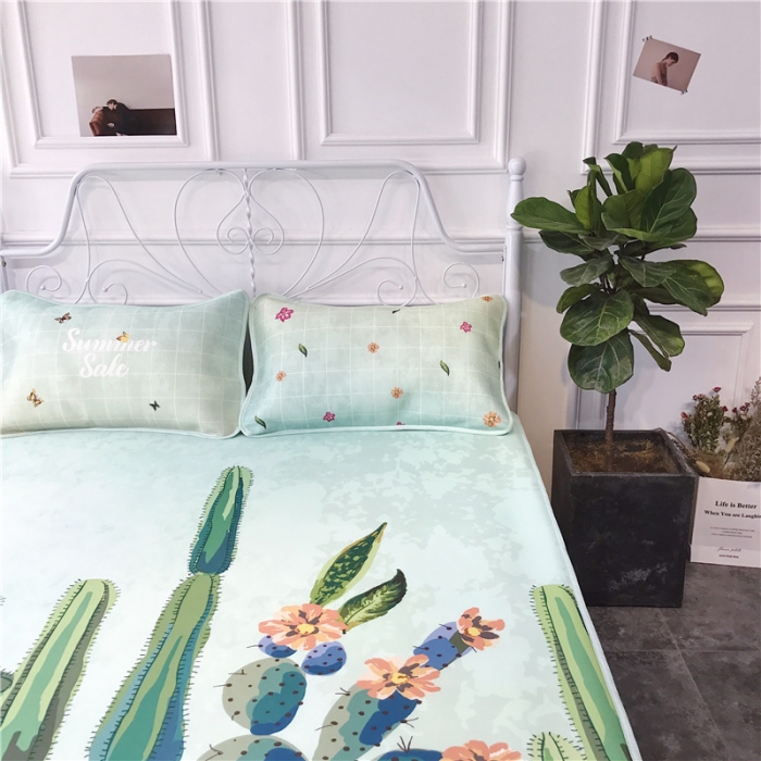 91家纺网 家纺一手货源 找家纺 昔可家纺 2018新款3D凉席 绿色仙人掌