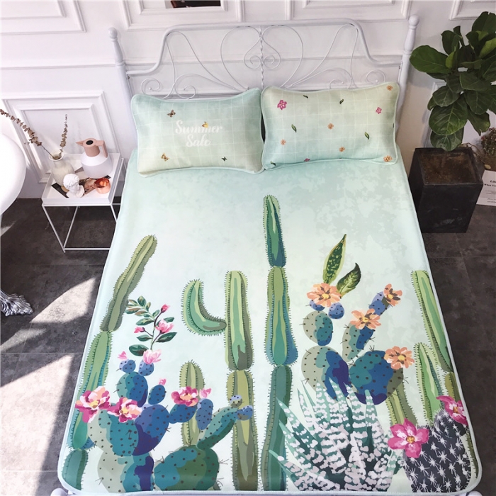 91家纺网 家纺一手货源 找家纺 昔可家纺 2018新款3D凉席 绿色仙人掌