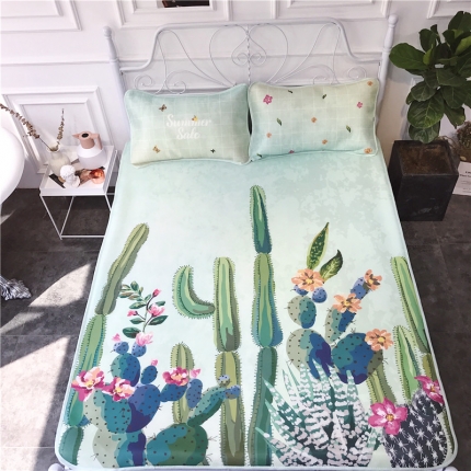 91家纺网 家纺一手货源 找家纺 昔可家纺 2018新款3D凉席 绿色仙人掌