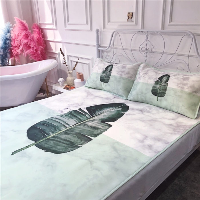 91家纺网 家纺一手货源 找家纺 昔可家纺 2018新款3D凉席 石纹绿植