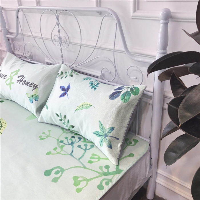 91家纺网 家纺一手货源 找家纺 昔可家纺 爆款冰丝席绿植花卉系列  清凉叶子