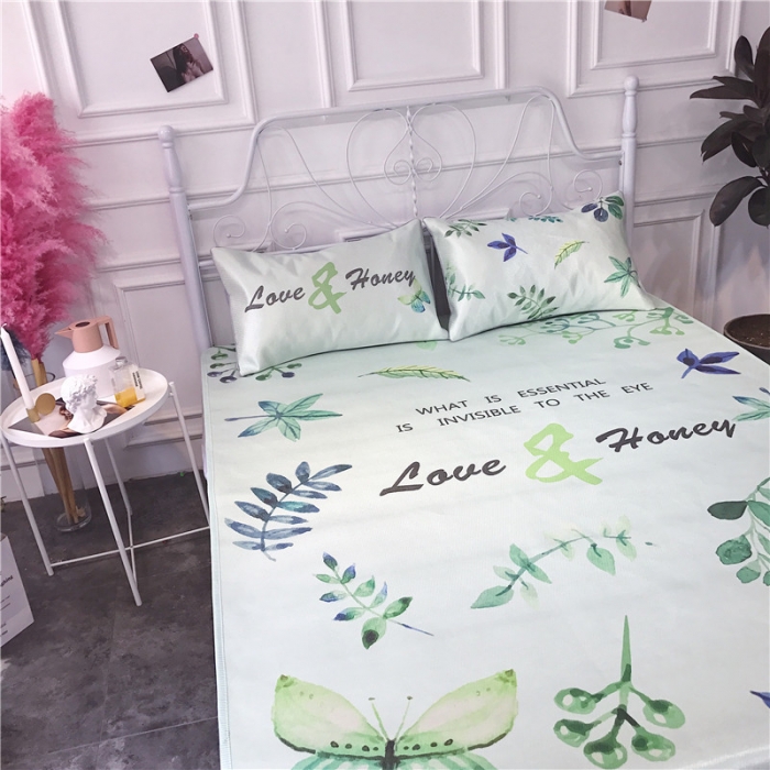 91家纺网 家纺一手货源 找家纺 昔可家纺 爆款冰丝席绿植花卉系列  清凉叶子