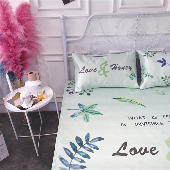 91家纺网 家纺一手货源 找家纺 昔可家纺 爆款冰丝席绿植花卉系列  清凉叶子