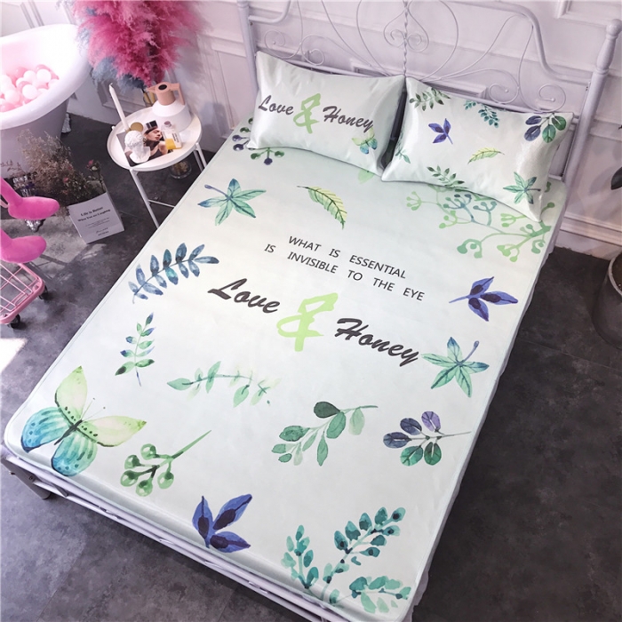 91家纺网 家纺一手货源 找家纺 昔可家纺 爆款冰丝席绿植花卉系列  清凉叶子