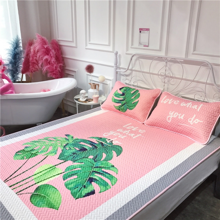 91家纺网 家纺一手货源 找家纺 昔可 chic风高颜值亲肤天丝空调软席三件套粉底龟背竹