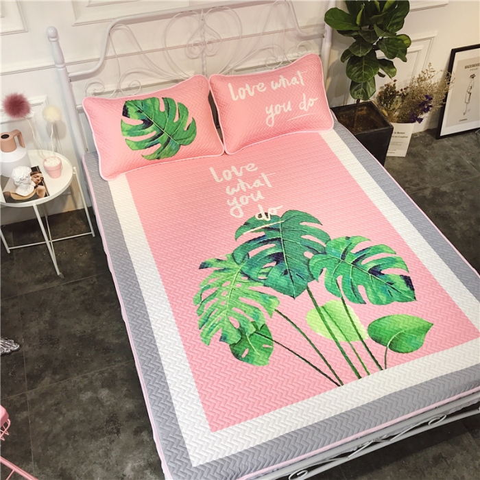 91家纺网 家纺一手货源 找家纺 昔可 chic风高颜值亲肤天丝空调软席三件套粉底龟背竹