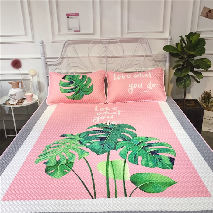 91家纺网 家纺一手货源 找家纺 昔可 chic风高颜值亲肤天丝空调软席三件套粉底龟背竹