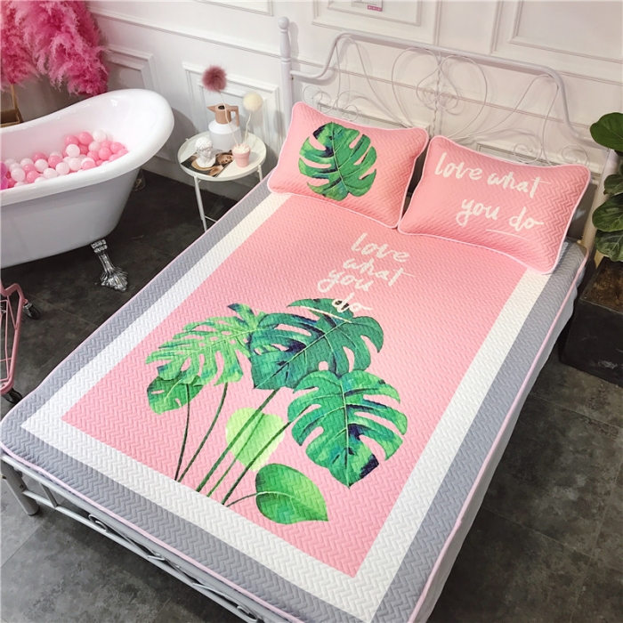 91家纺网 家纺一手货源 找家纺 昔可 chic风高颜值亲肤天丝空调软席三件套粉底龟背竹