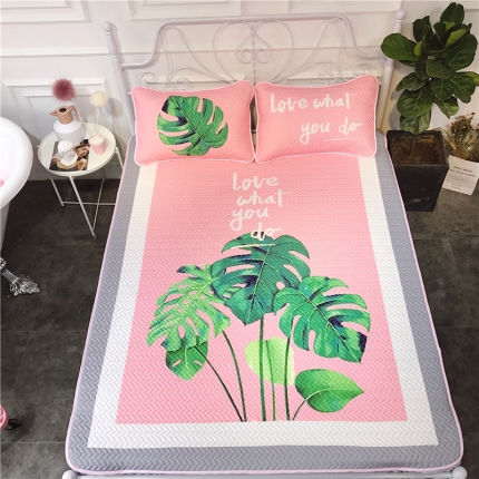 昔可 chic风高颜值亲肤天丝空调软席三件套粉底龟背竹