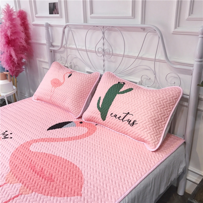 91家纺网 家纺一手货源 找家纺 昔可 chic风高颜值亲肤天丝空调软席三件套粉底仙人掌鸟