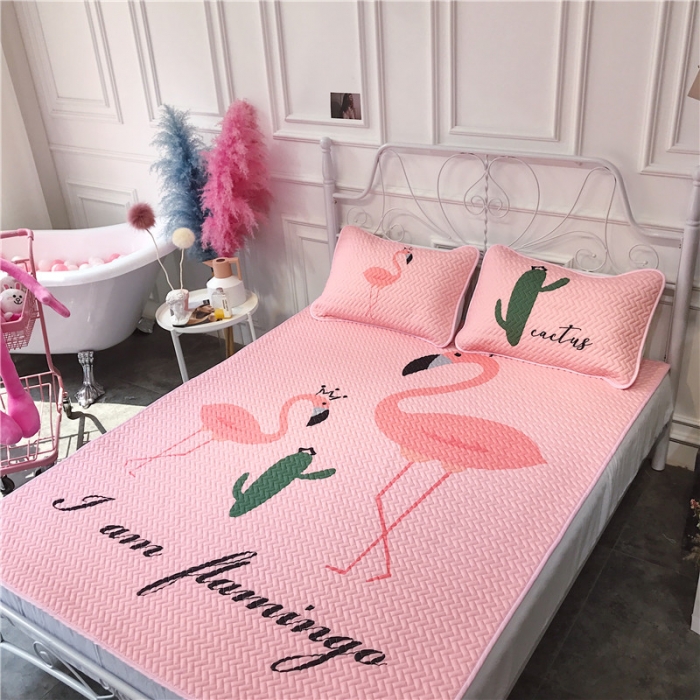 91家纺网 家纺一手货源 找家纺 昔可 chic风高颜值亲肤天丝空调软席三件套粉底仙人掌鸟