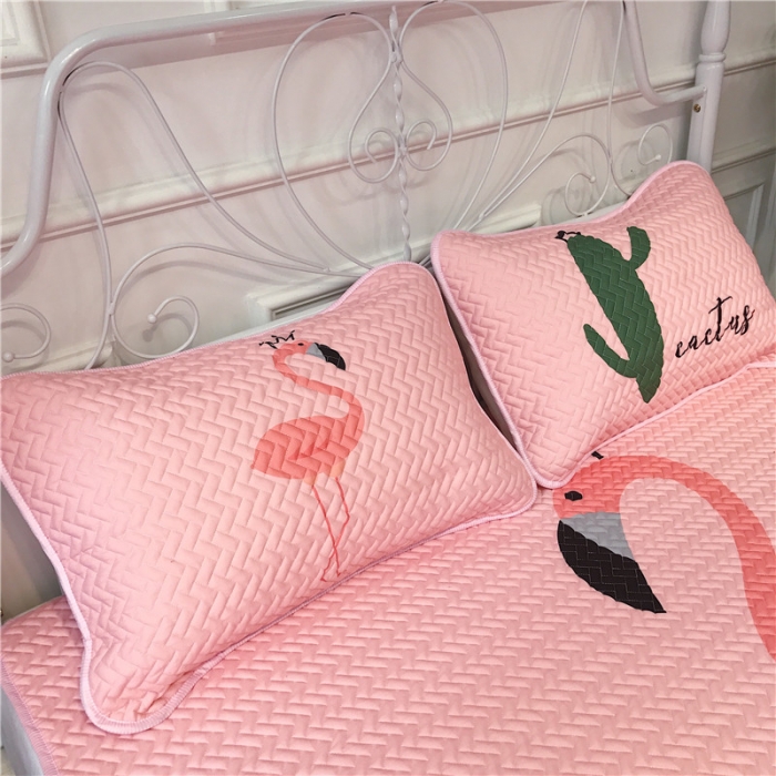 91家纺网 家纺一手货源 找家纺 昔可 chic风高颜值亲肤天丝空调软席三件套粉底仙人掌鸟