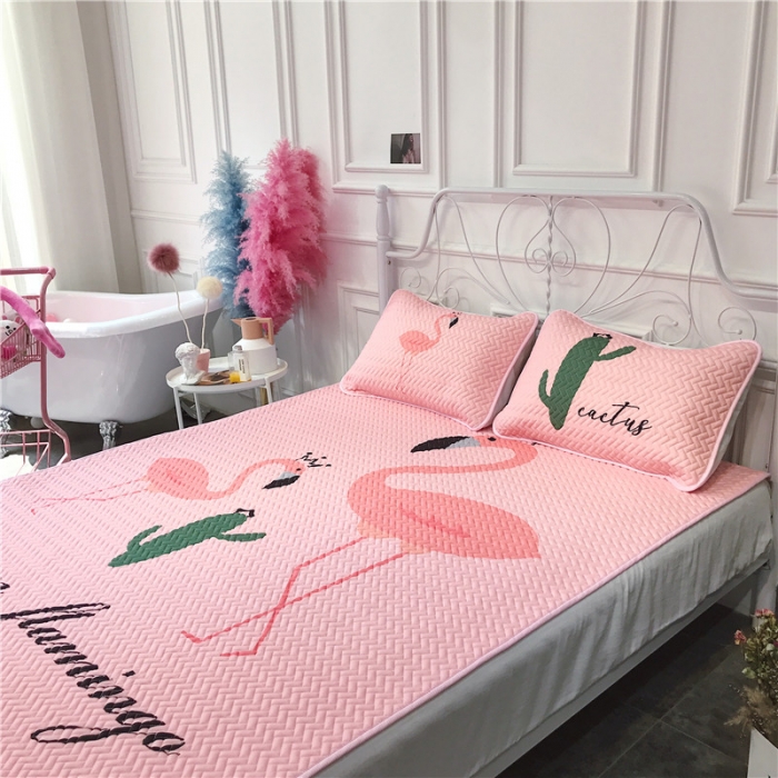 91家纺网 家纺一手货源 找家纺 昔可 chic风高颜值亲肤天丝空调软席三件套粉底仙人掌鸟