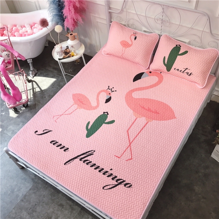 91家纺网 家纺一手货源 找家纺 昔可 chic风高颜值亲肤天丝空调软席三件套粉底仙人掌鸟