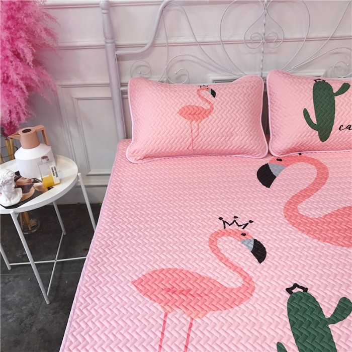 91家纺网 家纺一手货源 找家纺 昔可 chic风高颜值亲肤天丝空调软席三件套粉底仙人掌鸟