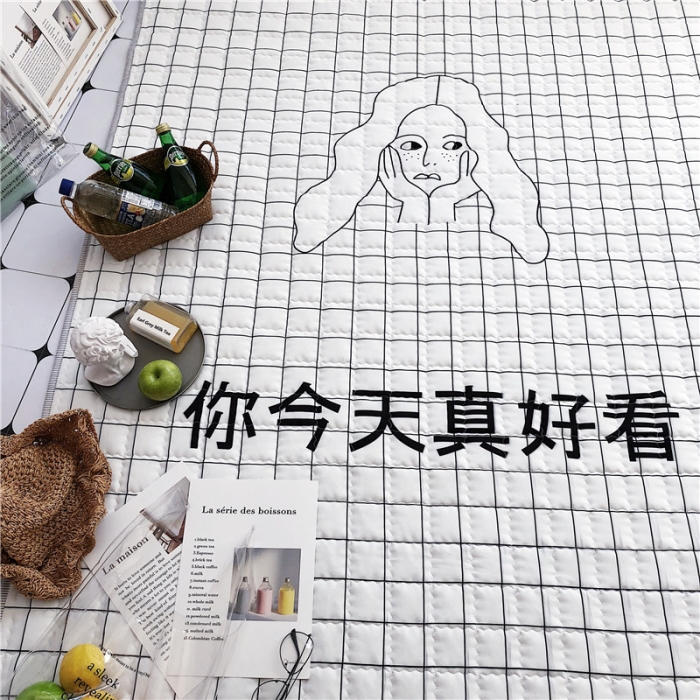 91家纺网 家纺一手货源 找家纺 昔可家纺 2018新款野餐垫 雀斑女孩