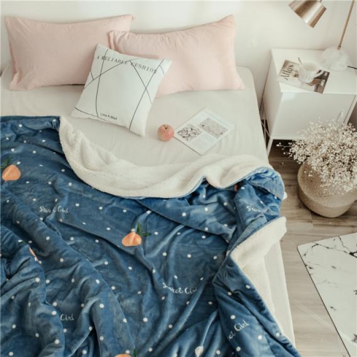 91家纺网 家纺一手货源 找家纺 昔可家纺 2018新品羊羔绒毛毯 爱心橘子