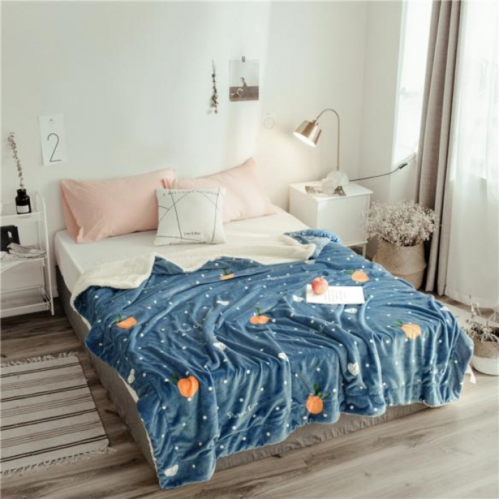 91家纺网 家纺一手货源 找家纺 昔可家纺 2018新品羊羔绒毛毯 爱心橘子