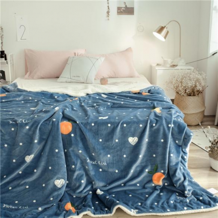 91家纺网 家纺一手货源 找家纺 昔可家纺 2018新品羊羔绒毛毯 爱心橘子