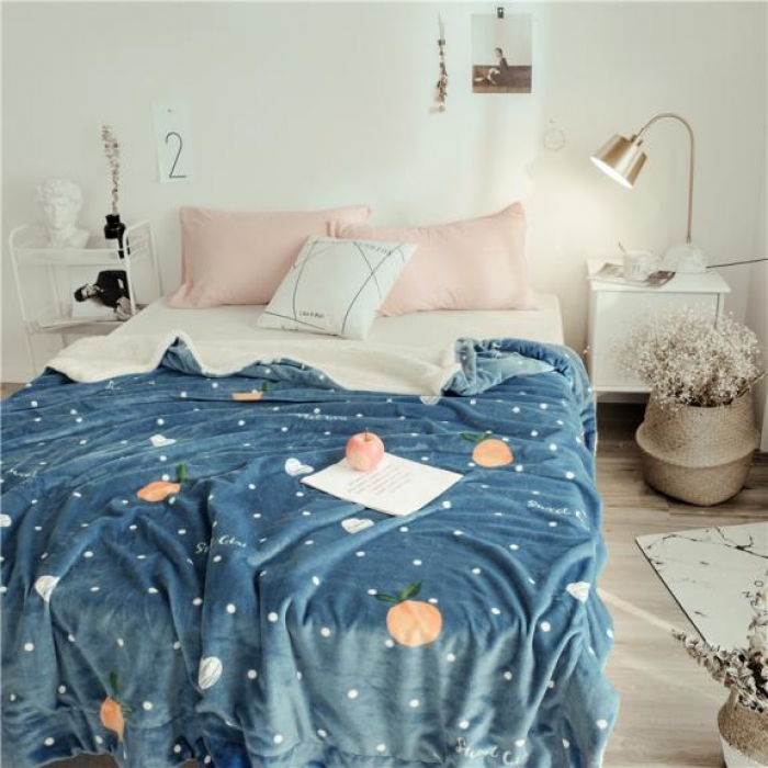 91家纺网 家纺一手货源 找家纺 昔可家纺 2018新品羊羔绒毛毯 爱心橘子