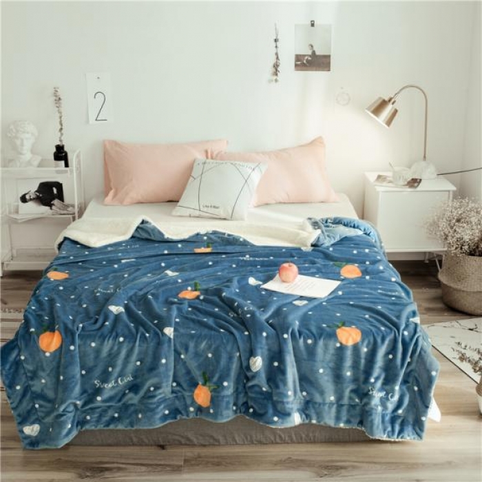 91家纺网 家纺一手货源 找家纺 昔可家纺 2018新品羊羔绒毛毯 爱心橘子