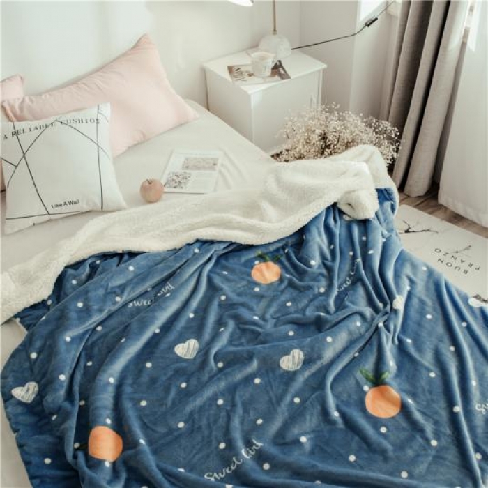 91家纺网 家纺一手货源 找家纺 昔可家纺 2018新品羊羔绒毛毯 爱心橘子